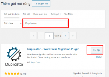 Hướng dẫn chuyển dữ liệu bằng Duplicator – WordPress Migration Plugin